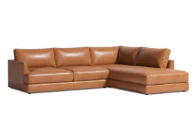 Valencia Serena Leather 2-Piece Right Bumper Chaise Sectional Sofa, Cognac