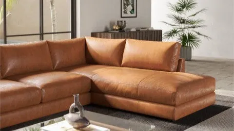 Valencia Serena Leather 2-Piece Right Bumper Chaise Sectional Sofa, Cognac