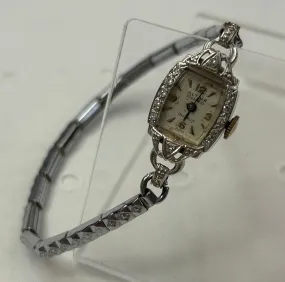 Vintage Altair 14k White Gold Diamond Womans Wristwatch