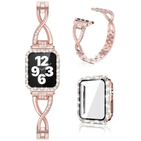 Wearlizer Apple Watch Band Metal Jewelry Bracelet  with Case ,Bling X-Link Wristband for iWatch Series SE 6 5 4 3 2 1