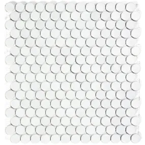 White Barrels, 6/8" - Glass Penny Round Mosaic