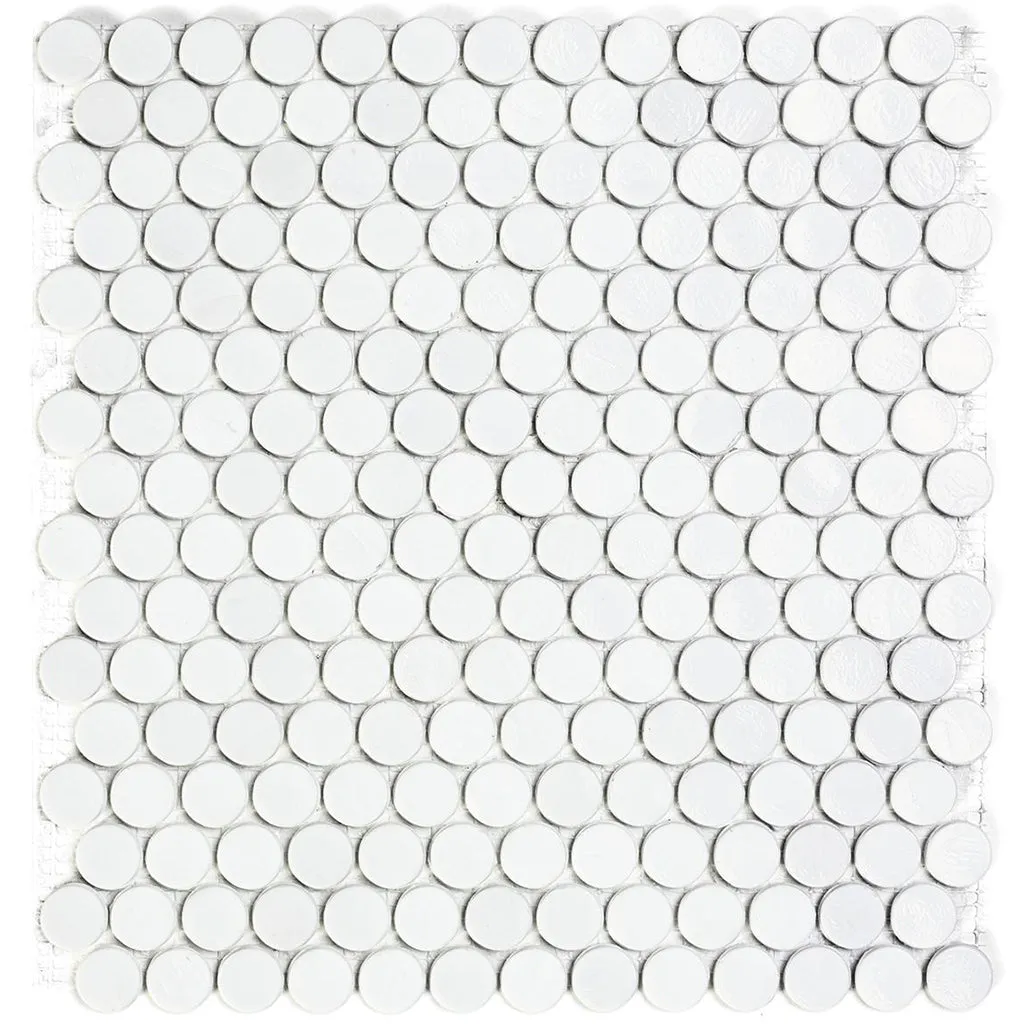 White Barrels, 6/8" - Glass Penny Round Mosaic