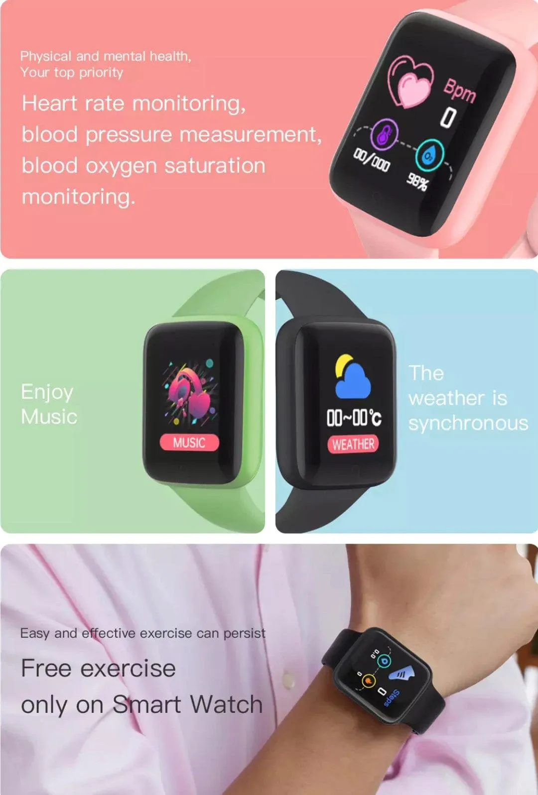 Y68  Smart Watch Pink